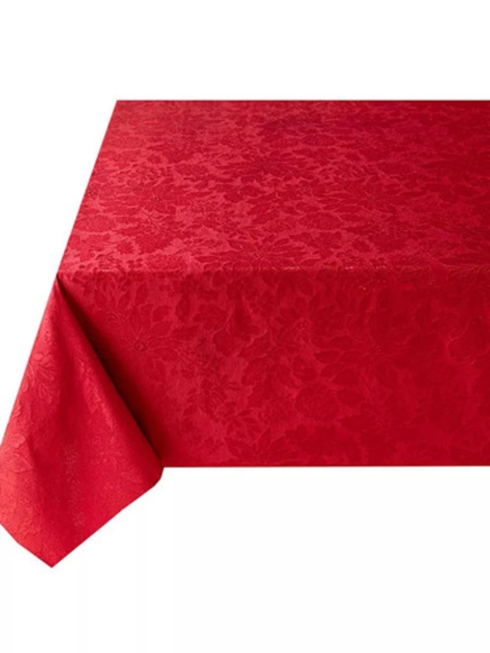 Benson Mills Red Poinsettia Foliage 60" X 102" Raised Jacquard Tablecloth - Red